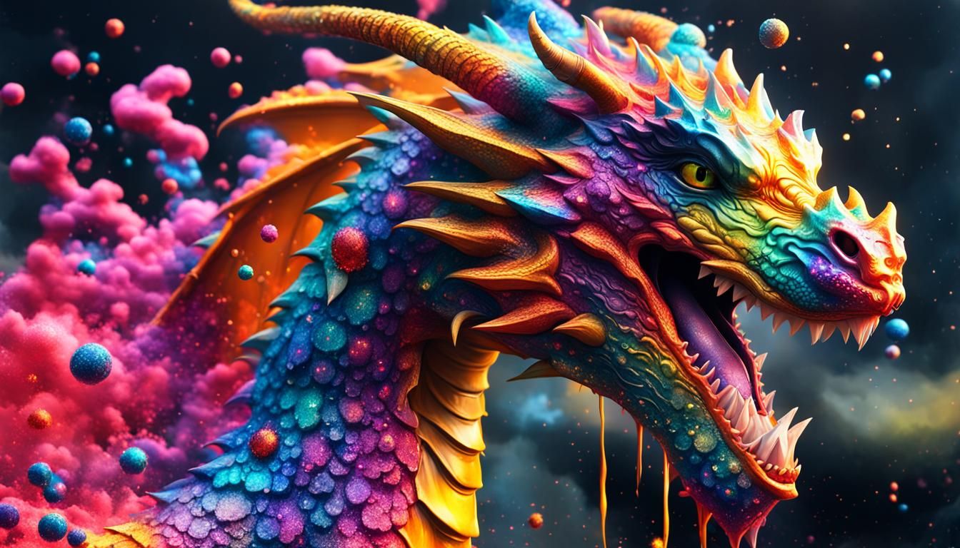Dragon Spitting Glitter: Ultra-Realistic 3D Graffiti Art