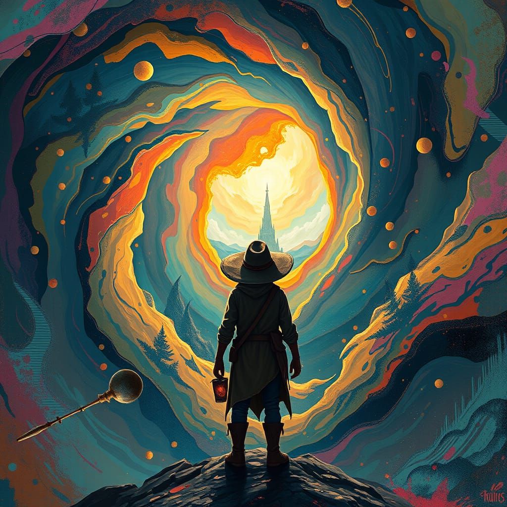 Adventurer at Dimensional Vortex: Expressionist Surrealism