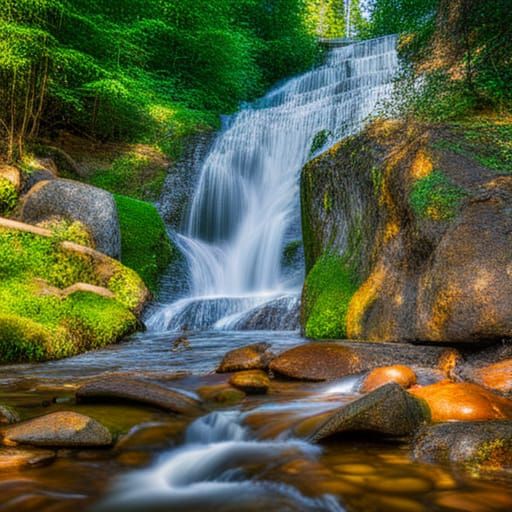 Magnificent Waterfall in Forest, Summer Photography