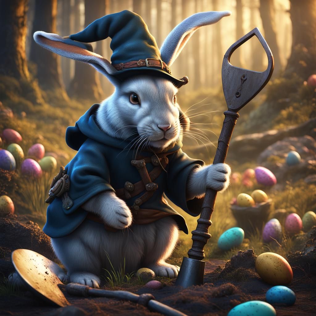 Pagan Easter Rabbit with Witch Hat in Fantasy Art
