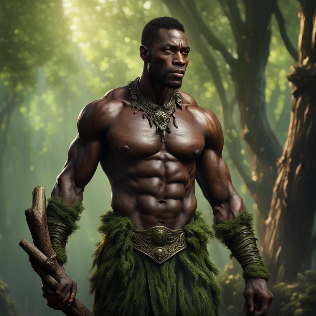 Tree Bark Man with Staff: Fantasy Concept Art