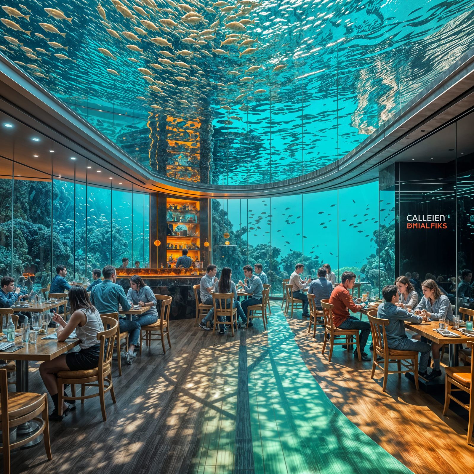 A modern underwater restaurant