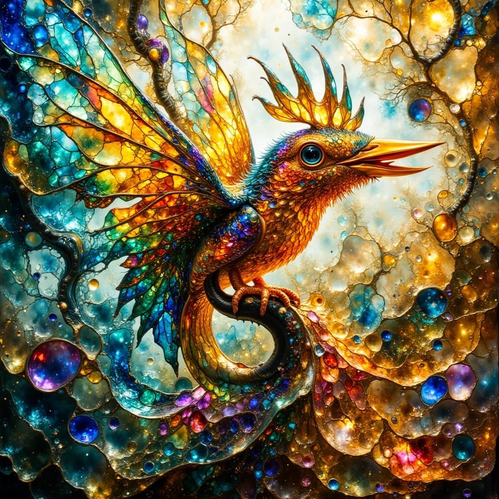 Glass Mosaic Tropical Bird Postage Stamp