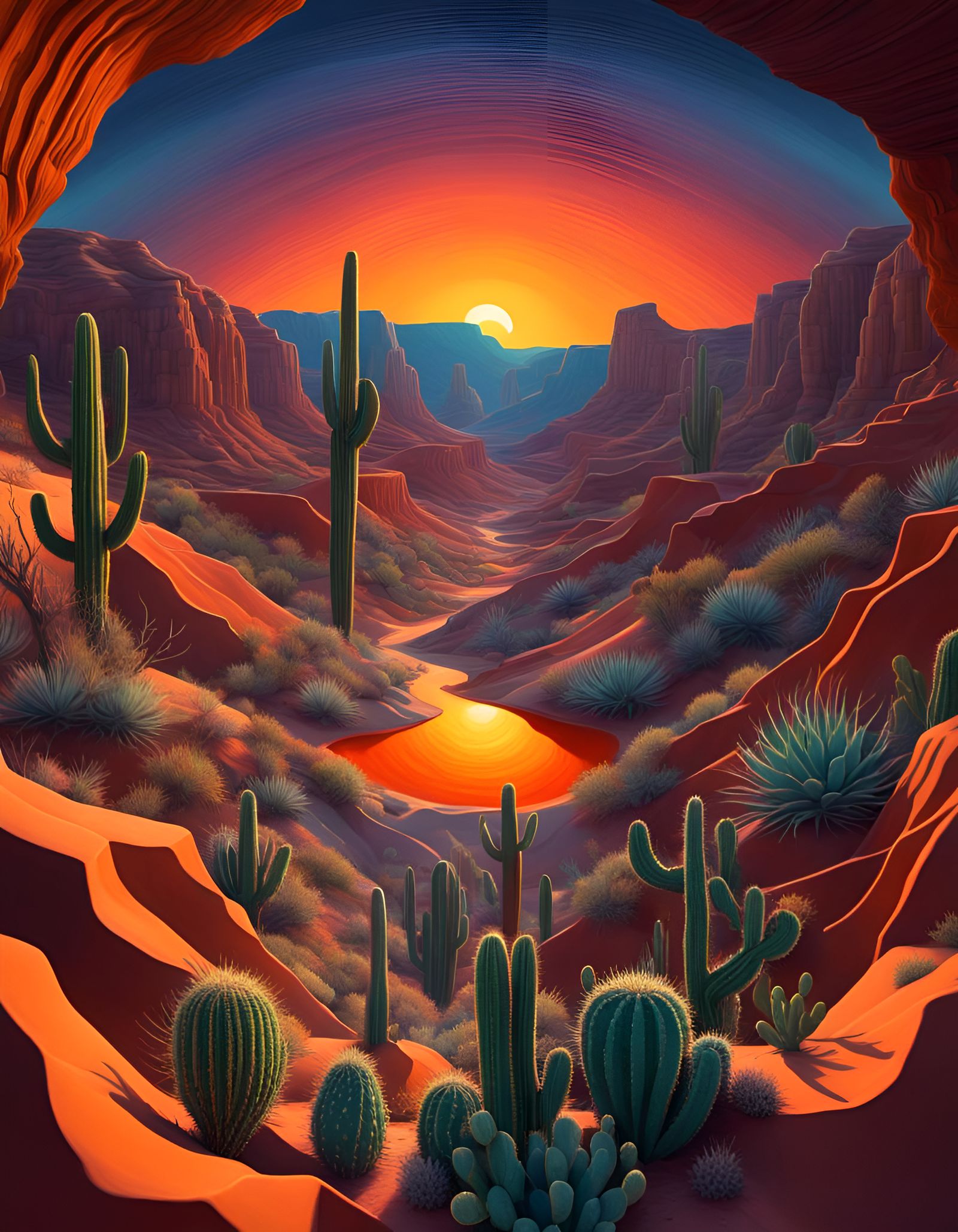 Surreal Desert Canyon Optical Illusion in Hyperrealism