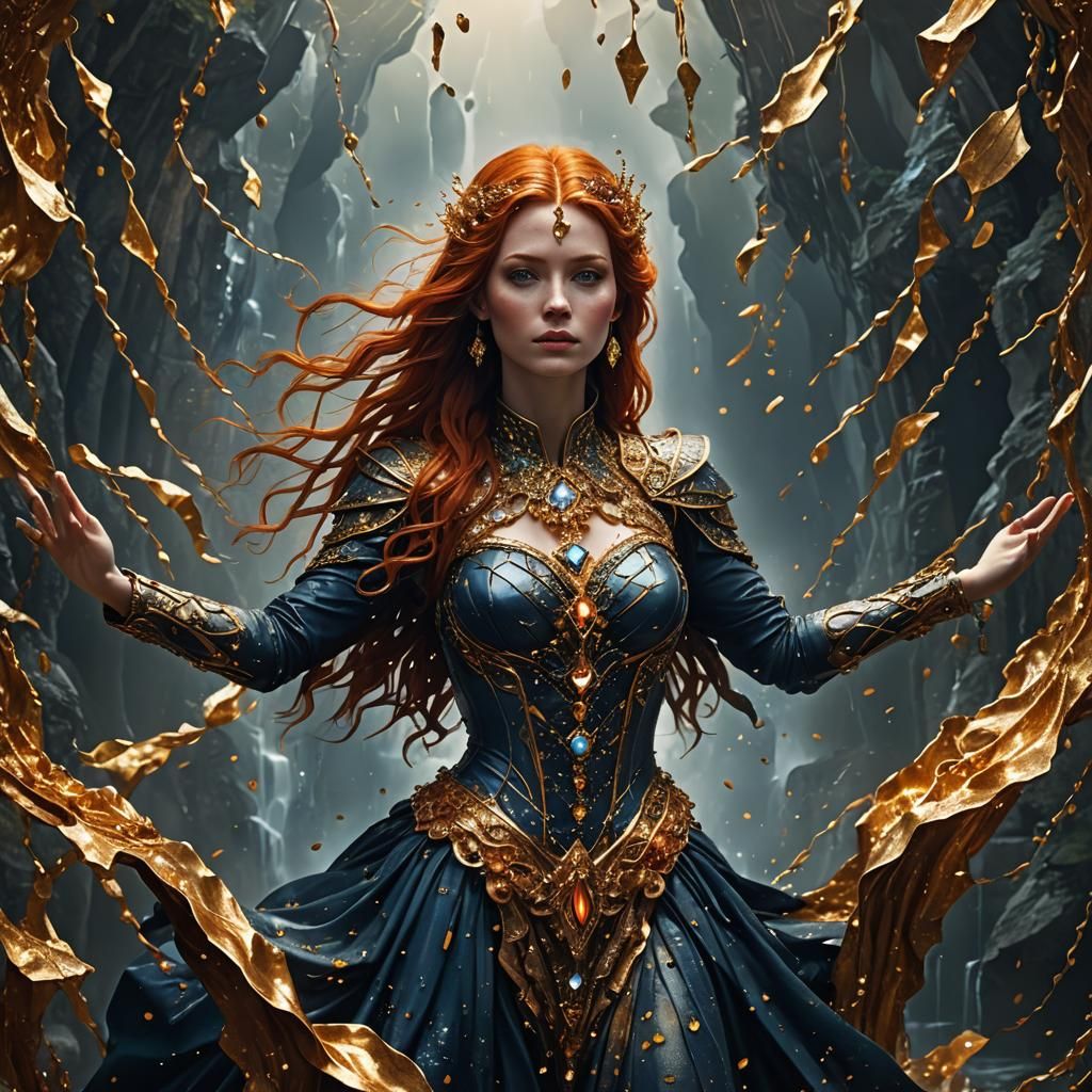 Stylized Gold Metal Woman with Sapphire Diamonds