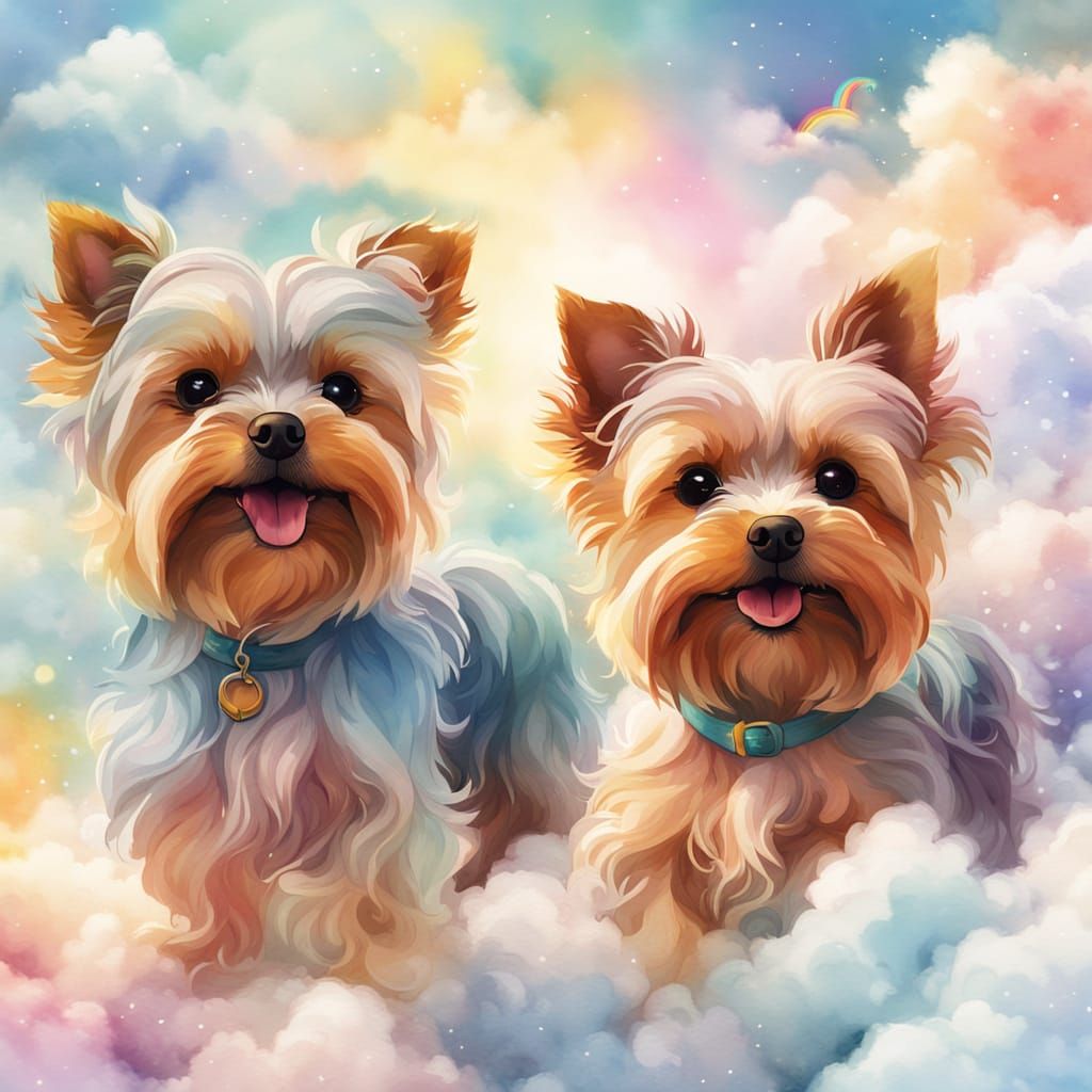 Yorkies in Whimsical Cloudscapes