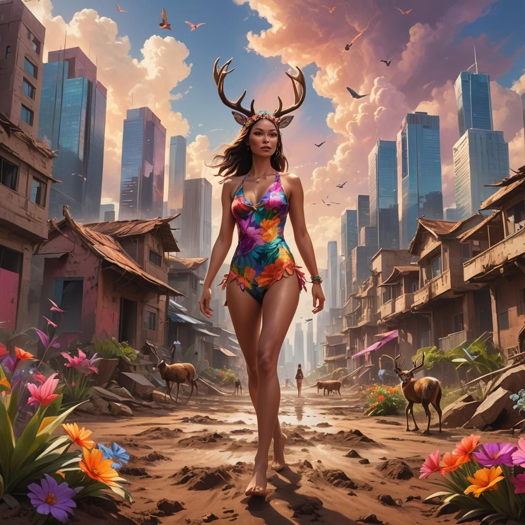 Girl Between Worlds in Dreamlike Digital Painting