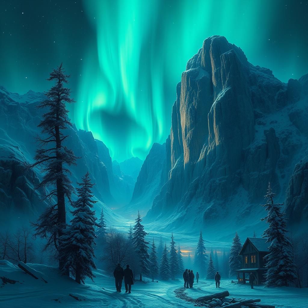 Abstract Northern Lights Over Arctic Landscape