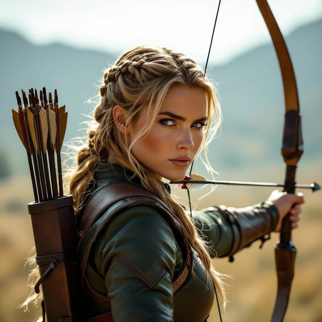 Golden Haired Archer with Quiver, Cinematic Film Still