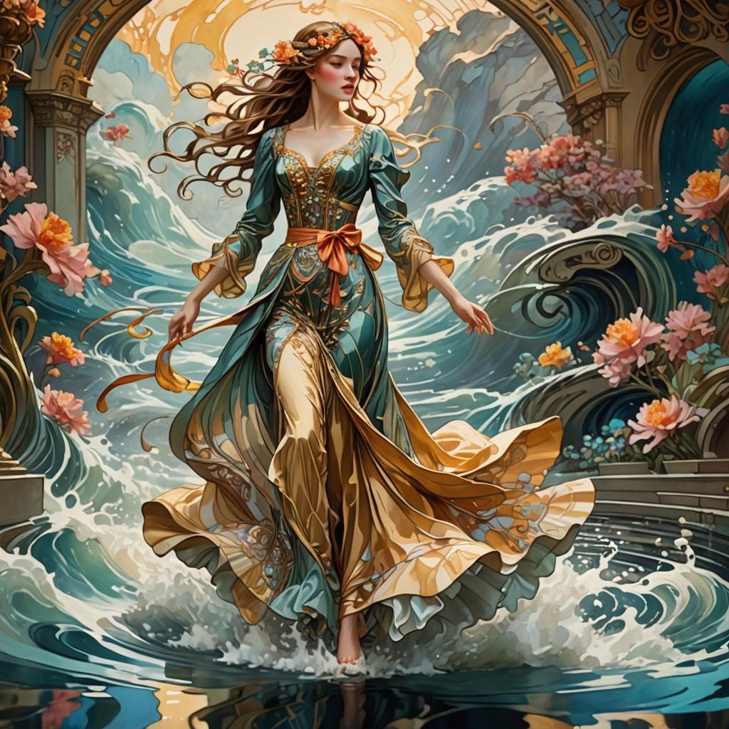 Art Nouveau Runway with Flowing Gown