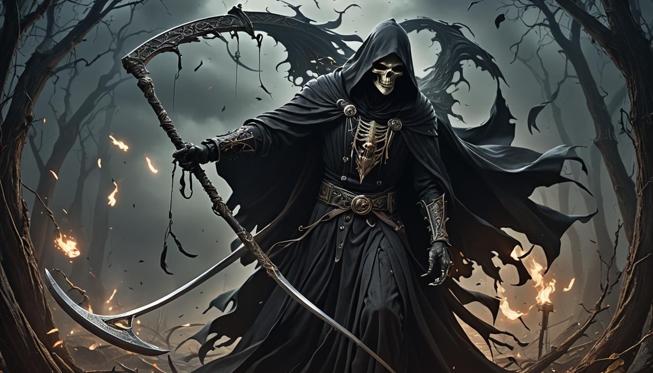 Grim Reaper Leaps from Death Tarot Card in Anime Style