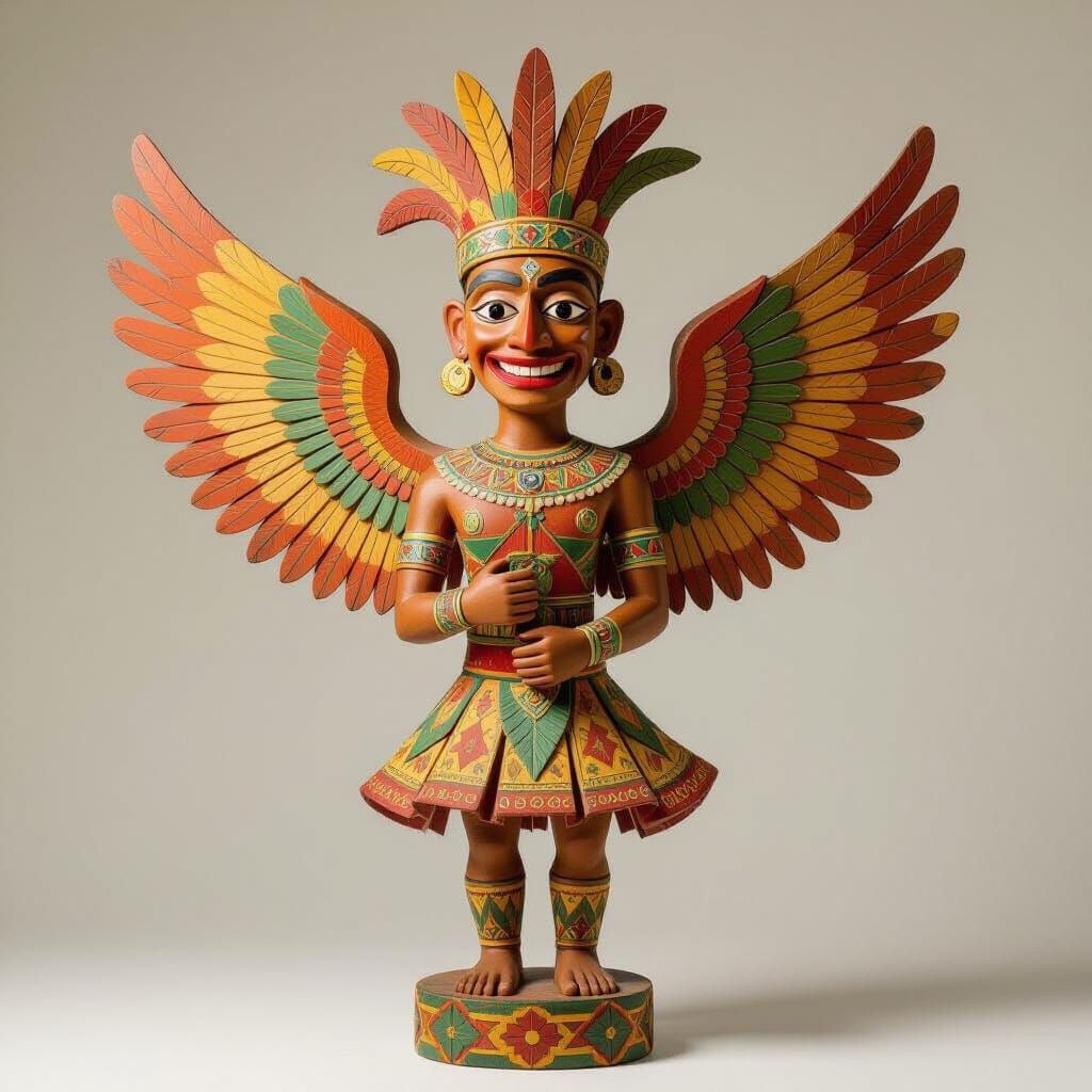 Voladores de Papantla Carved in Vibrant Mystical Wood