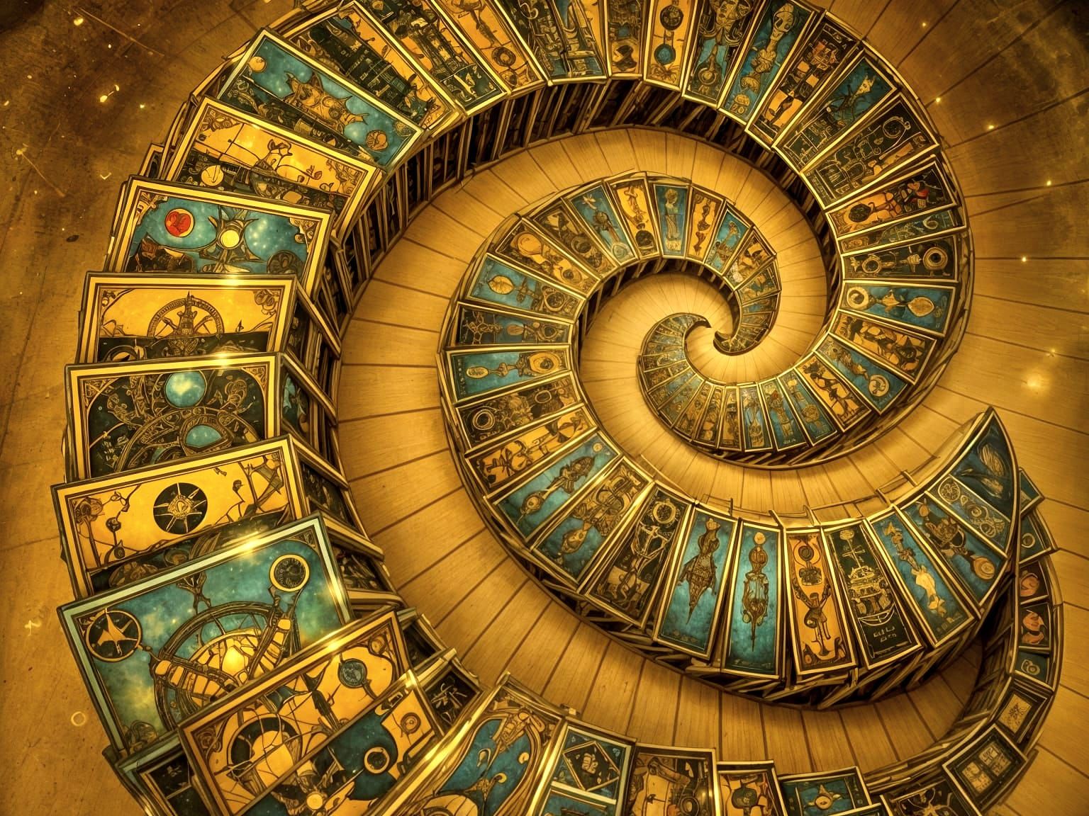 Endless Tarot Card Staircase in Sci-Fi Style