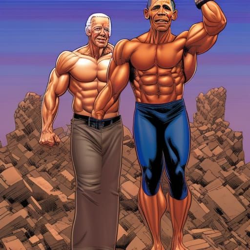 Muscular Joe Biden and Barack Obama in Comic Art