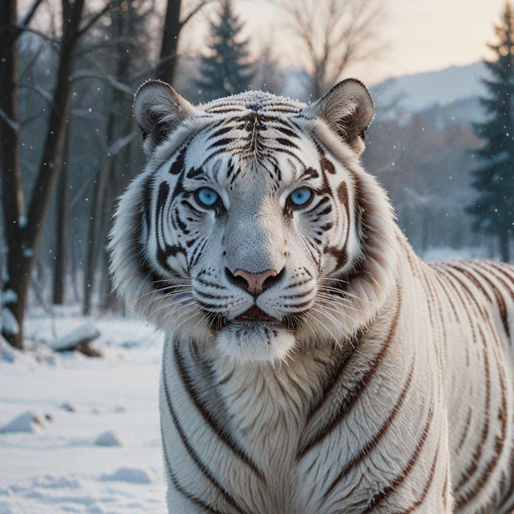 Regal White Tiger in Snowy Landscape