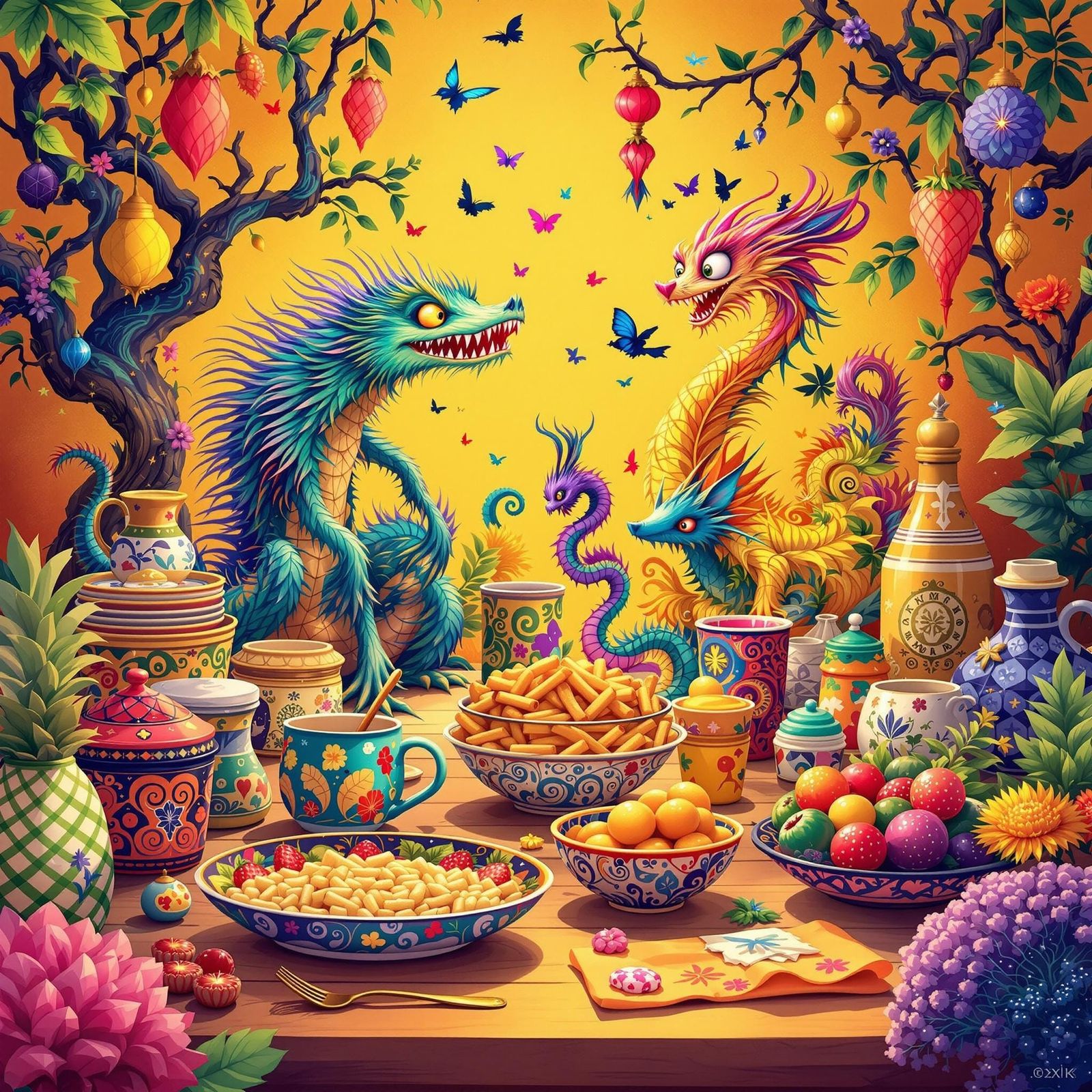 Whimsical Reusable Serve Ware in Fantasy Art Style