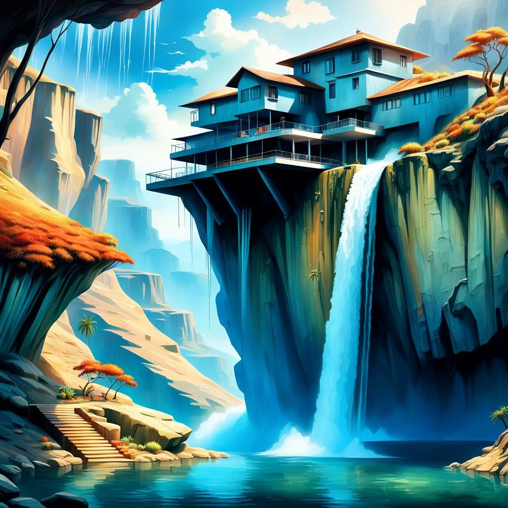Cliffside House by Watering Hole: Digital Matte Painting