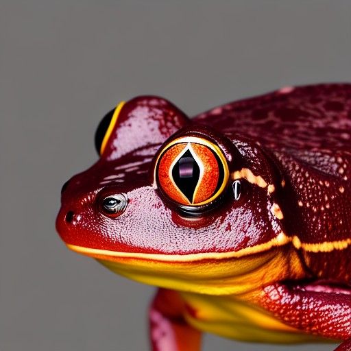 Hyperrealistic Red Frog with Cat Features