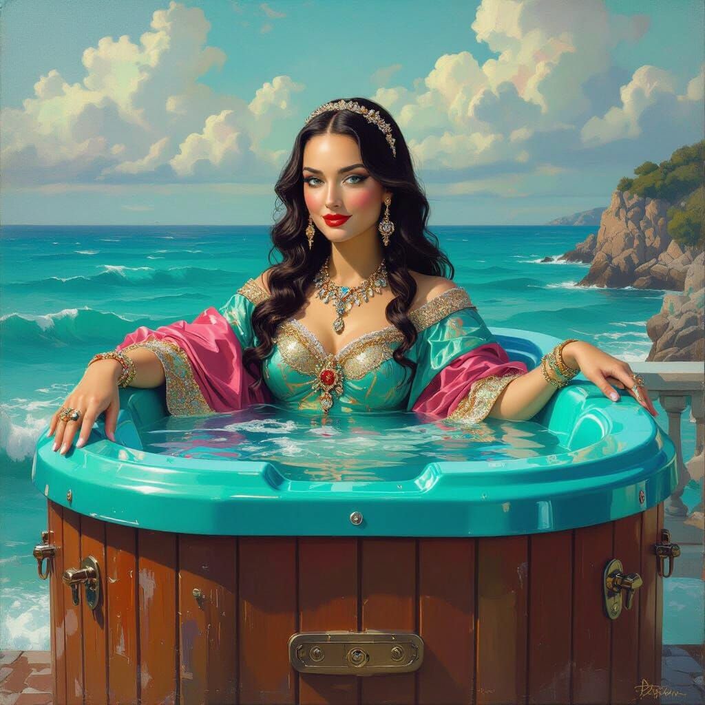 Princess with Mona Lisa Smile in Jacuzzi: Impressionistic Hy...