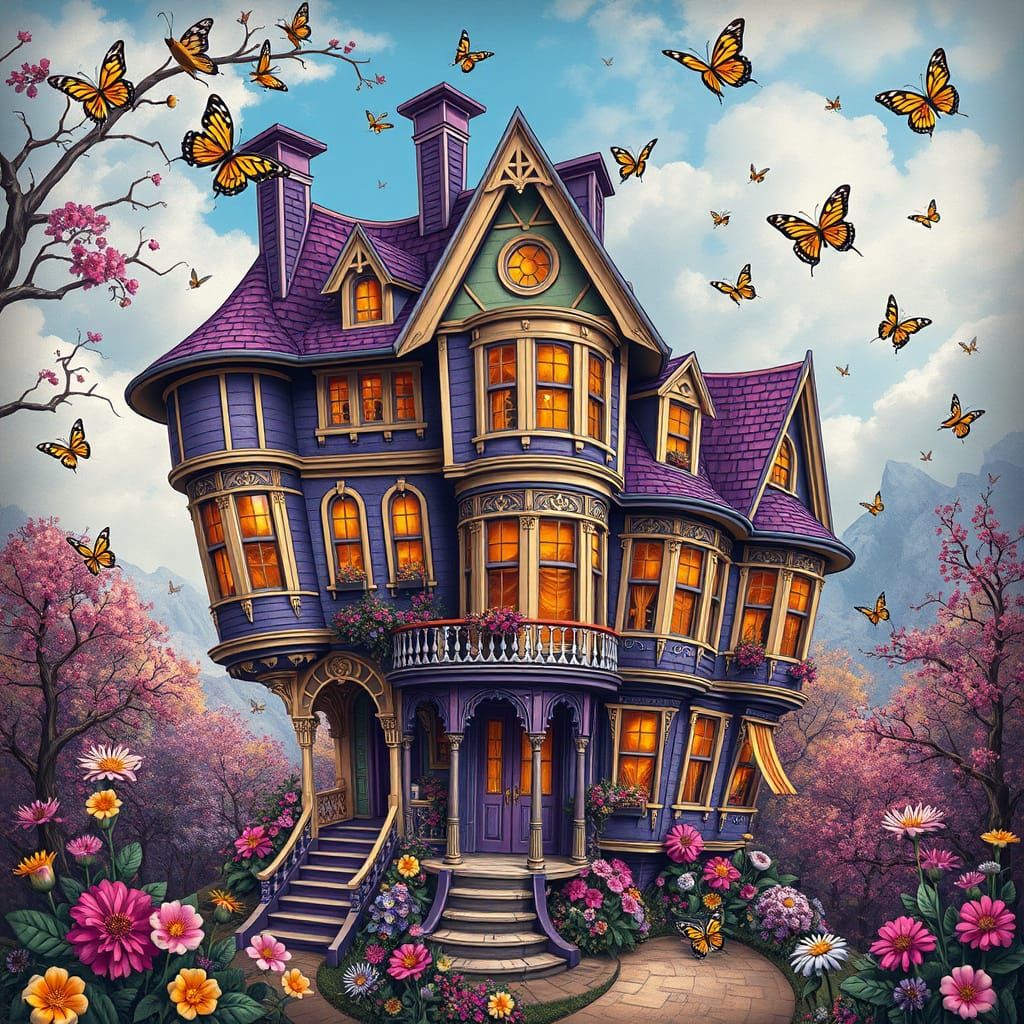 Twisted Neo-Classical Houses in Vibrant Tim Burton Style