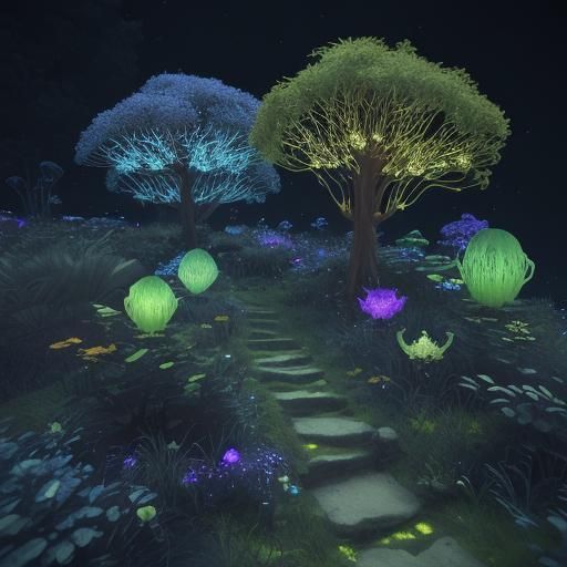 Aliens in Bioluminescent Firefly Scene, 3D Game Art