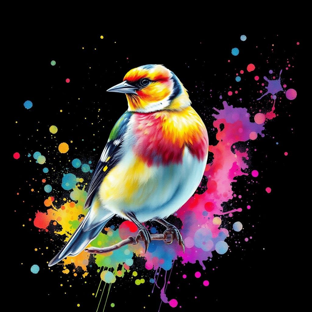 Goldfinch with Iridescent Ink Splatters