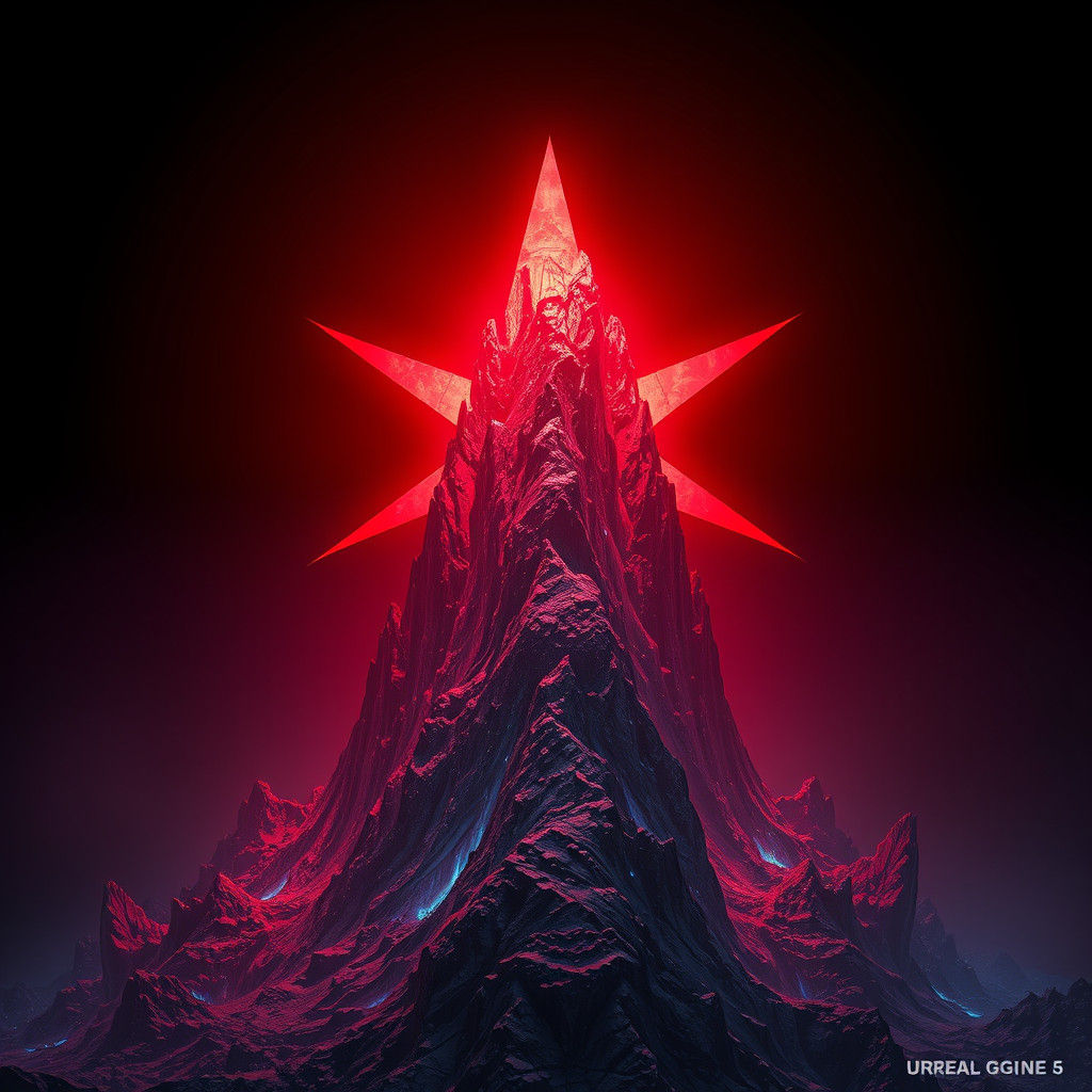 Crimson Star Rock Formation in Matte Painting Style