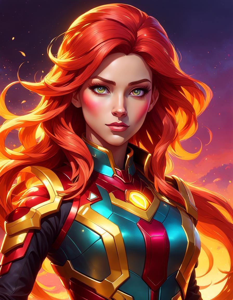 Android Sunset Shimmer: Hyperdetailed Digital Portrait