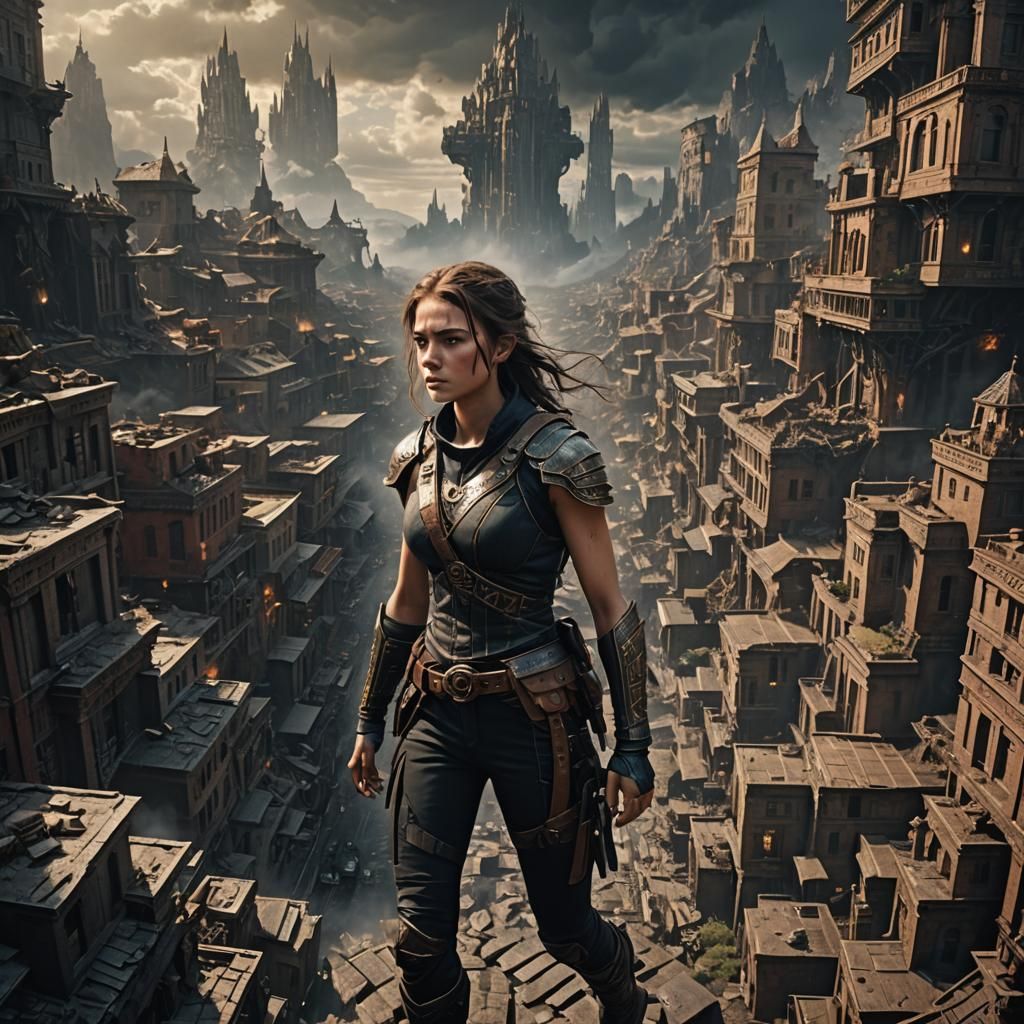 Epic Strong Girl: Dramatic Digital Matte Painting