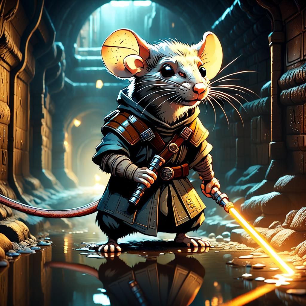 Sci-Fi Rat Lightsaber in Sewer Scene