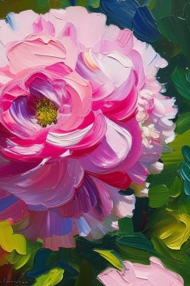 Pale Pink Flowers in Expressionist Oil Painting