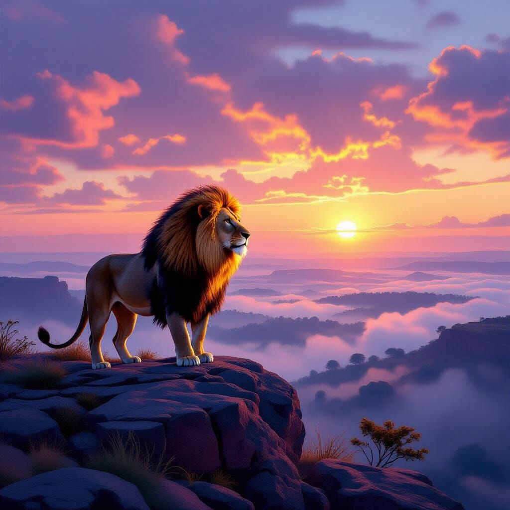 Majestic Lion on Savanna Overlook at Dawn