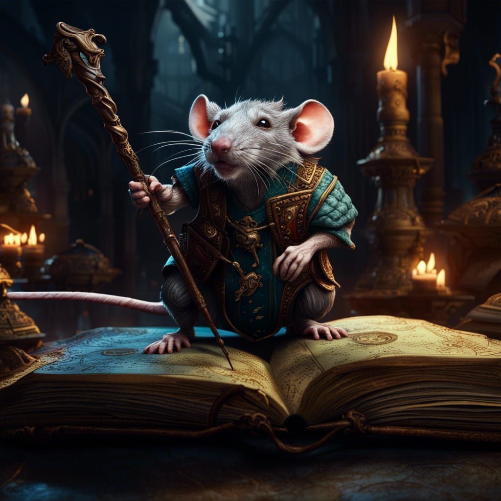 Wizard Rat on Spellbook: Fantasy Concept Art