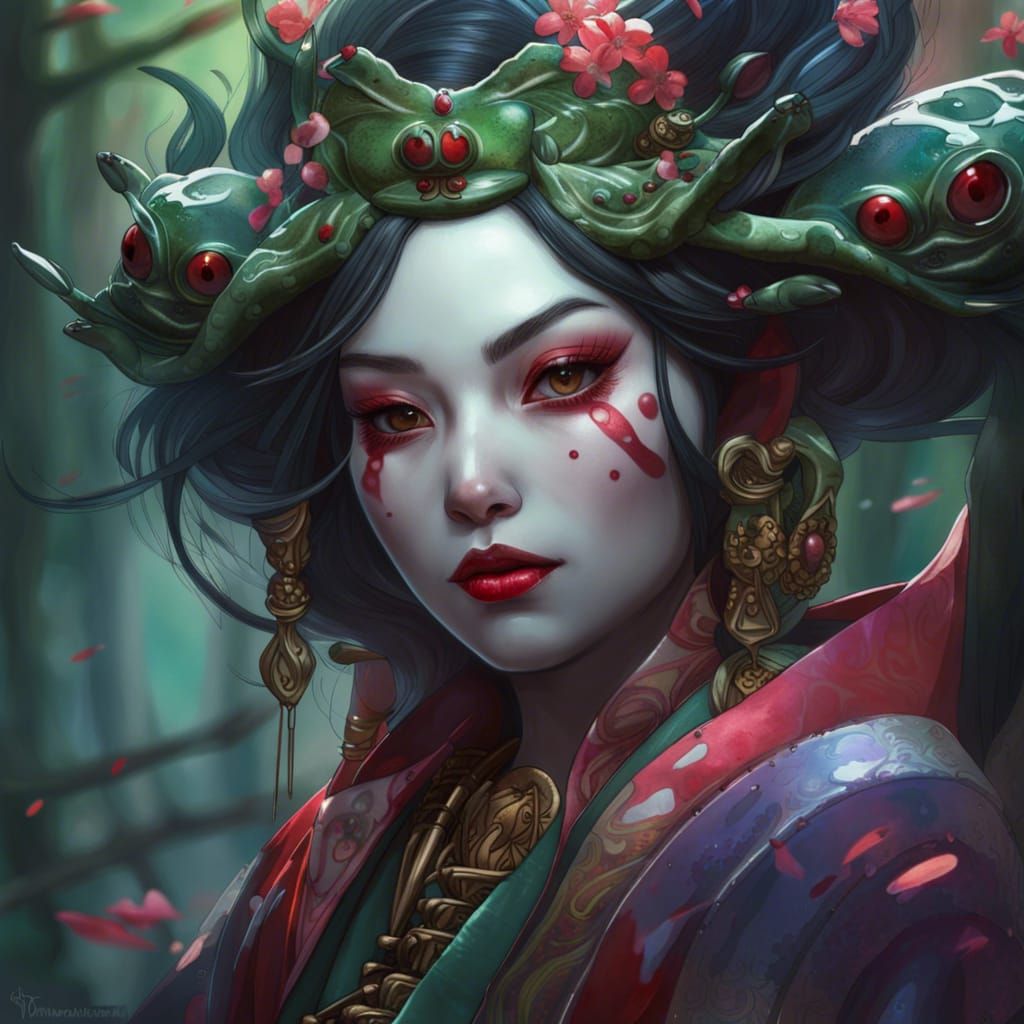 Geisha Frog Princess Portrait in Hyperdetailed Style
