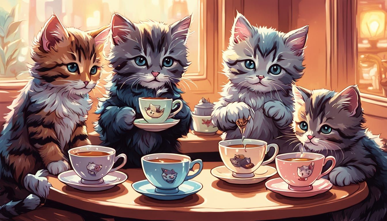 Kittens Serving Tea in Kawaii Cat Cafe