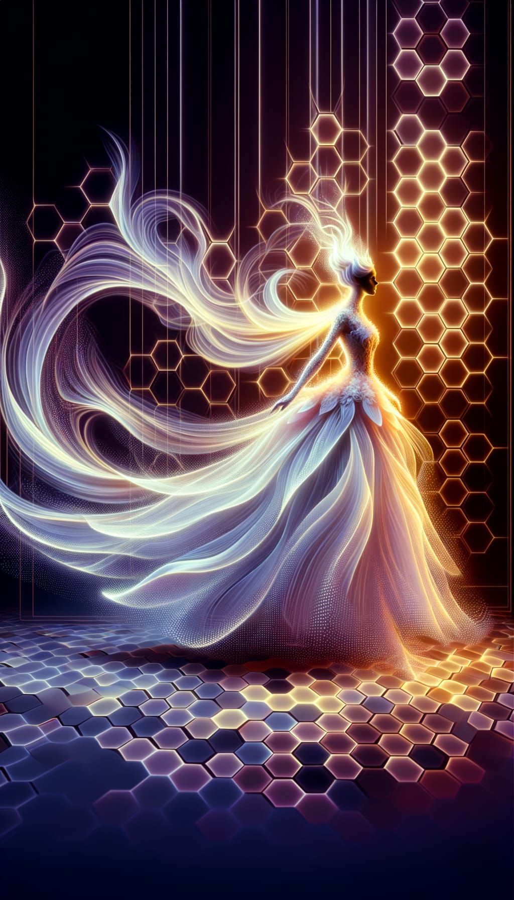 Glowing Fantasy Queen Adorns Hexagonal Patterns in Romantici...