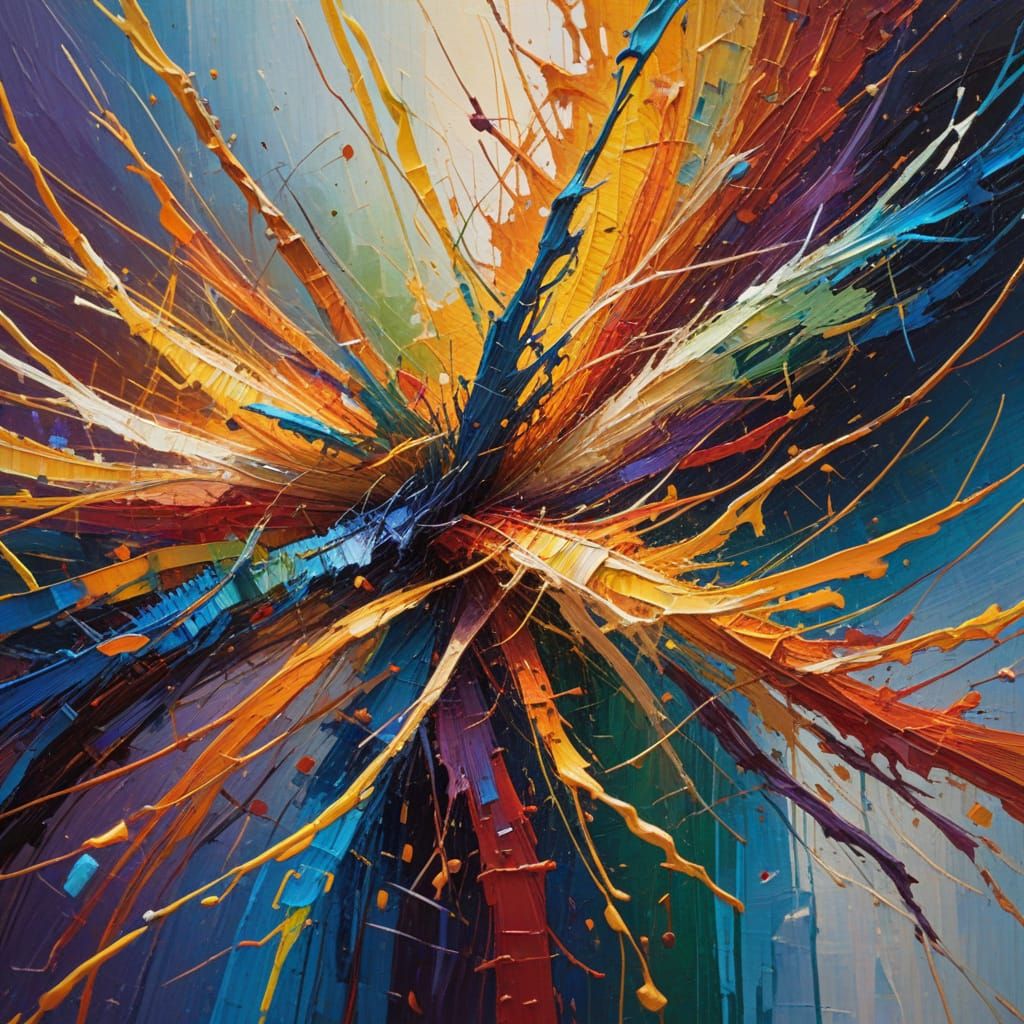 Iridescent Threads in Abstract Expressionist Oil Painting