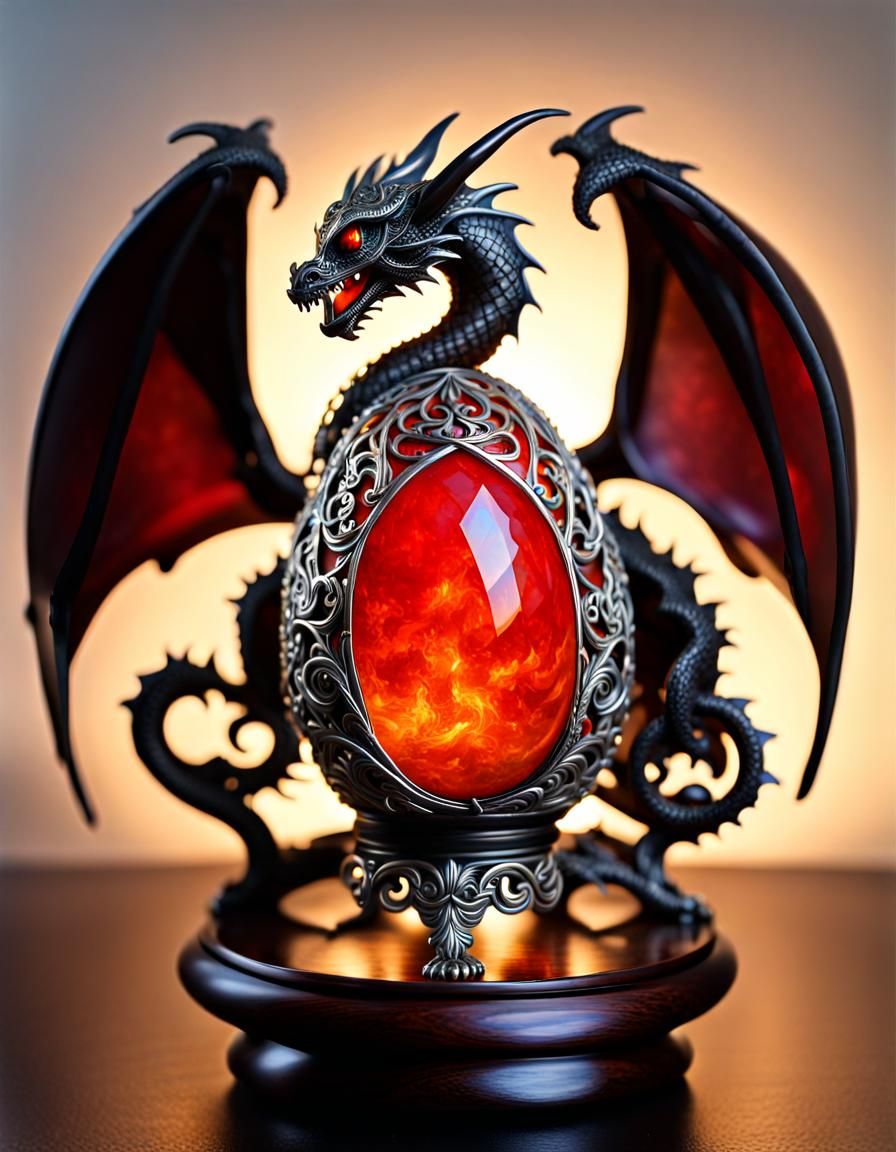 Fiery Dragon Egg with Silver Filigree