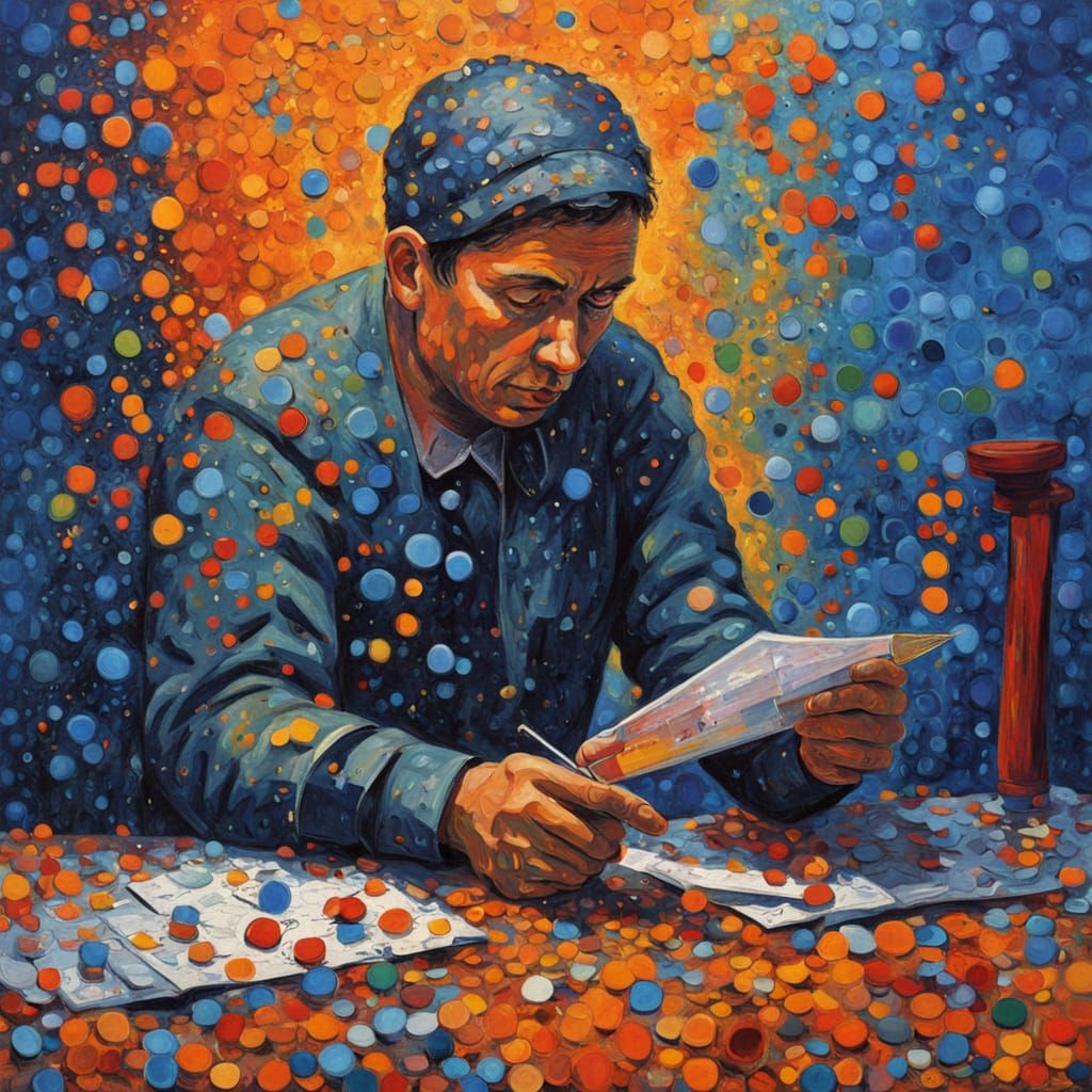 Melting Figure in Zipper Factory, Expressionist Oil Painting