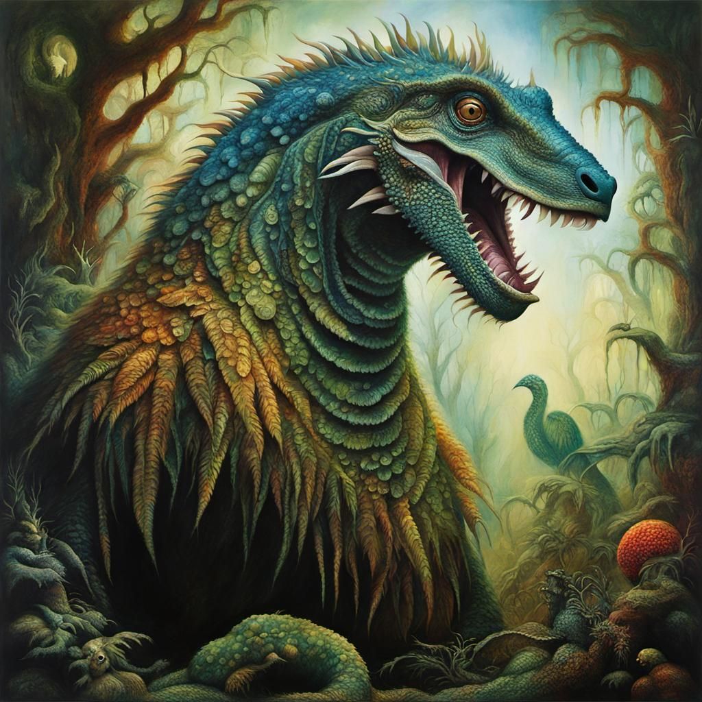 Detailed Monster Portrait in Art Nouveau Style