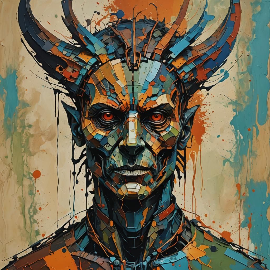 Abstract Jackal-Headed Man in Complementary Colors