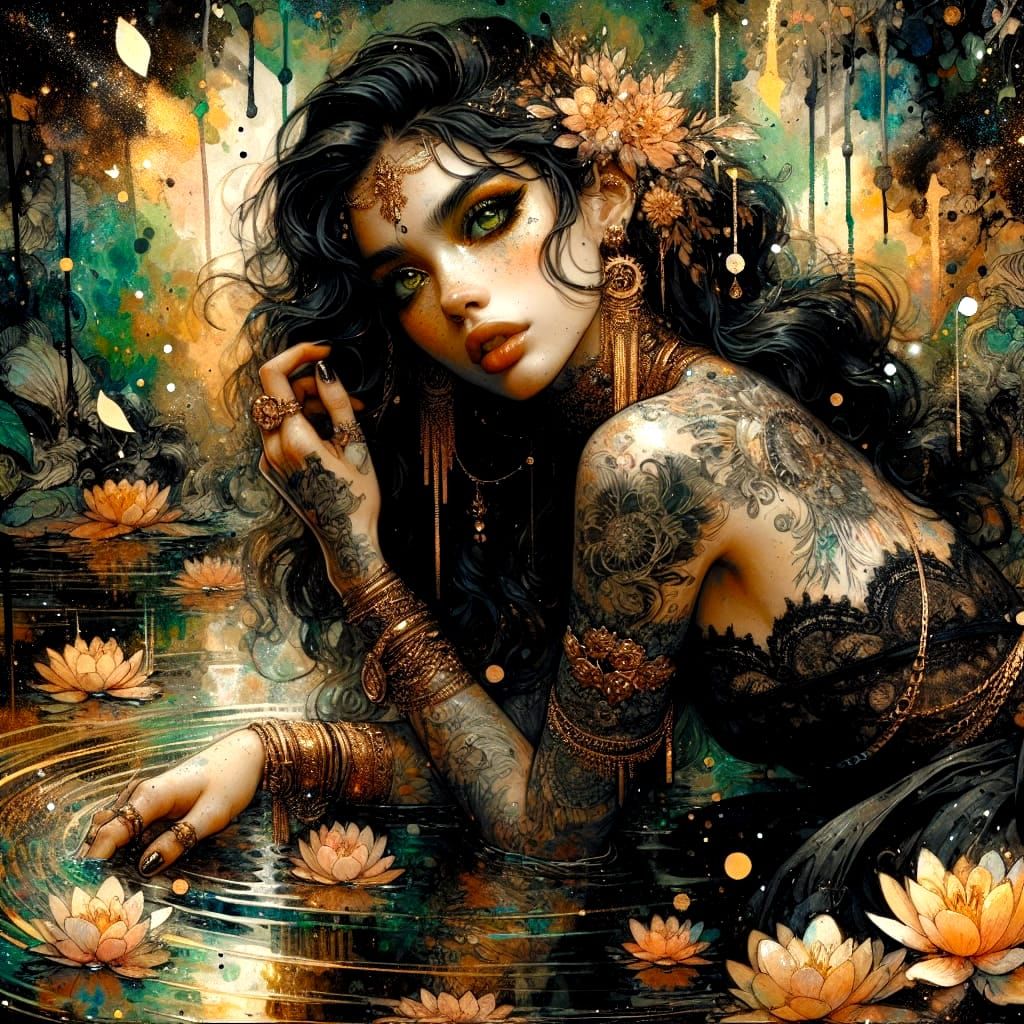 Water Nymph of Enchantment in Vibrant Urbanpunk Hues