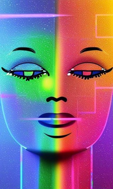 AI Android Painting Rainbow: Holographic Beauty and Love