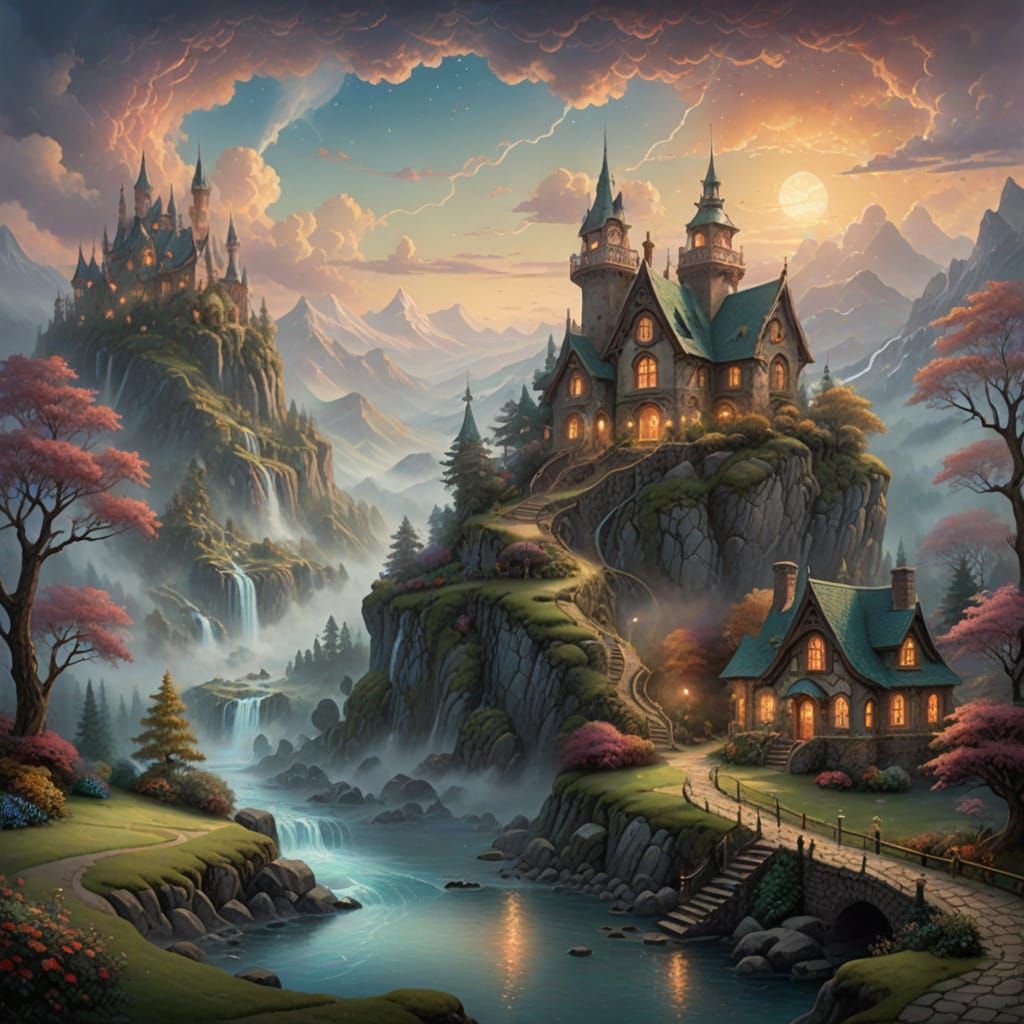 Dreamlike Fantasy Realm in Whimsical Art Style