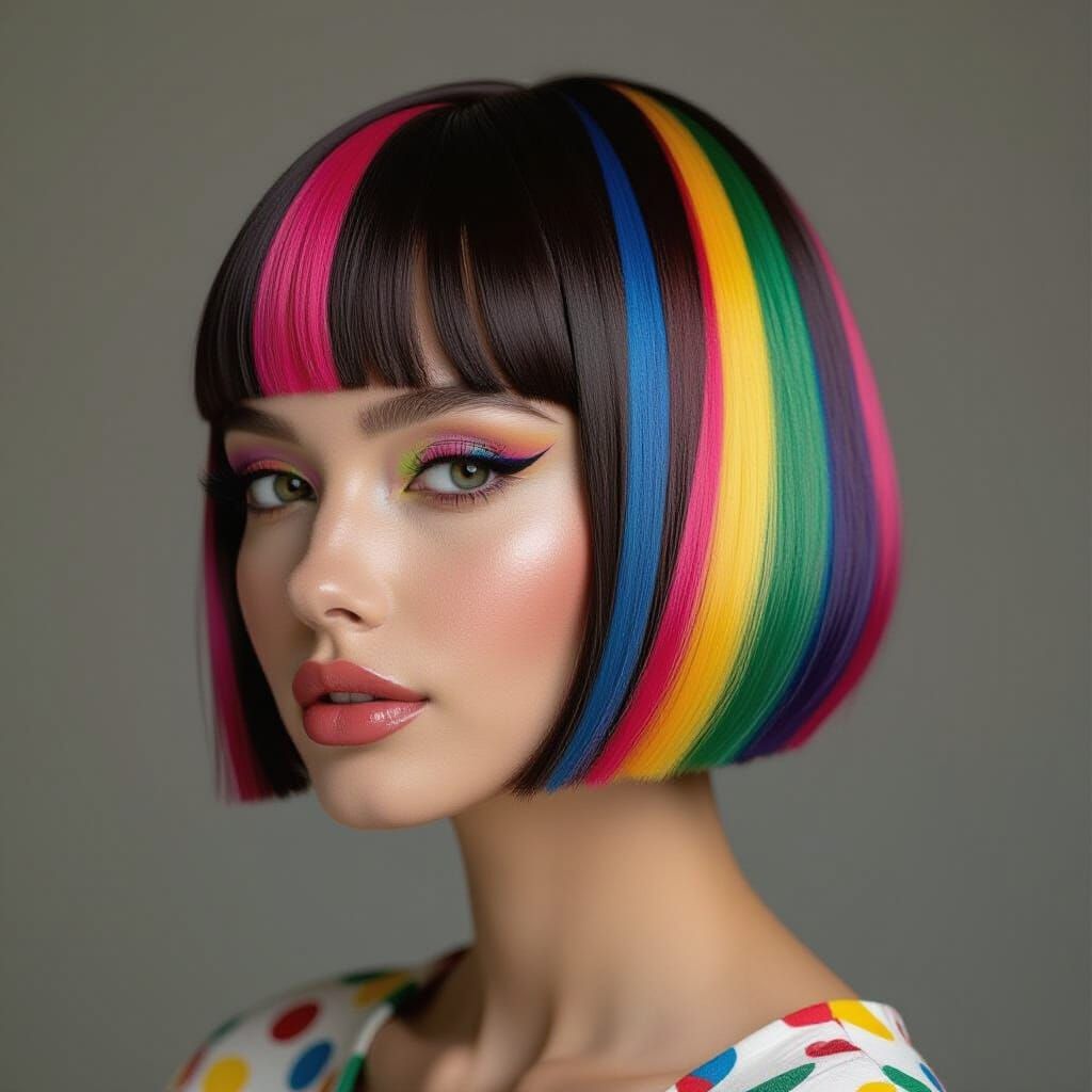 Vibrant Zig-Zag Bob Hairstyle Inspired by Pop Art