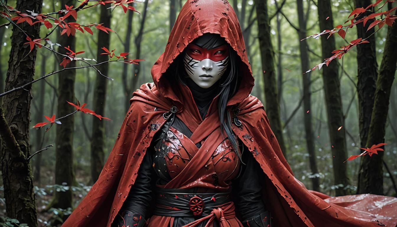 Kabuki Ninja in Dark Surrealist Landscape