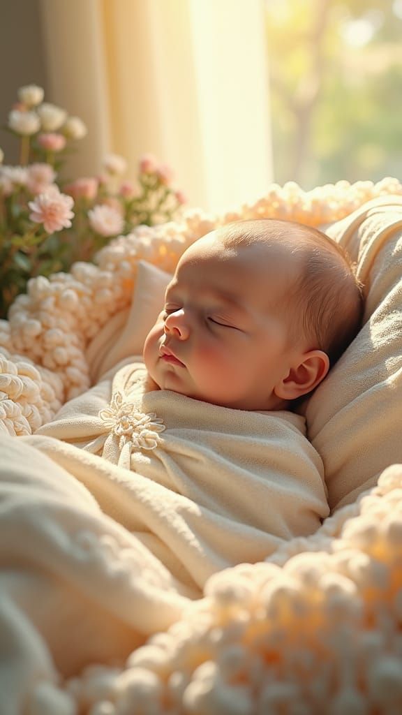 Infant in Nursery with Floral Blanket