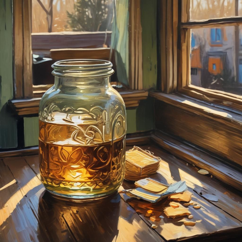 Whiskey Jar Still Life as Impressionist Gouache Painting