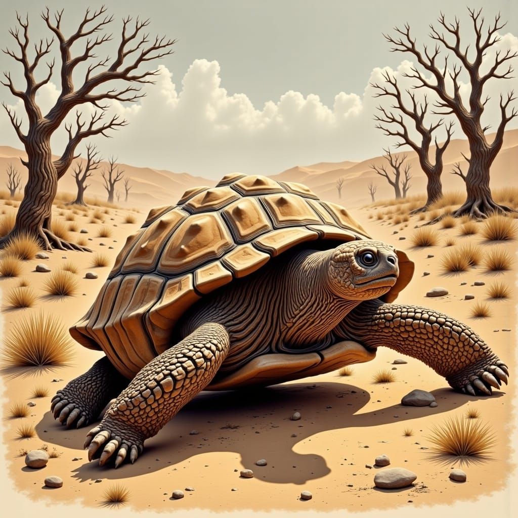 Ancient Desert Tortoise in Arid Dunes