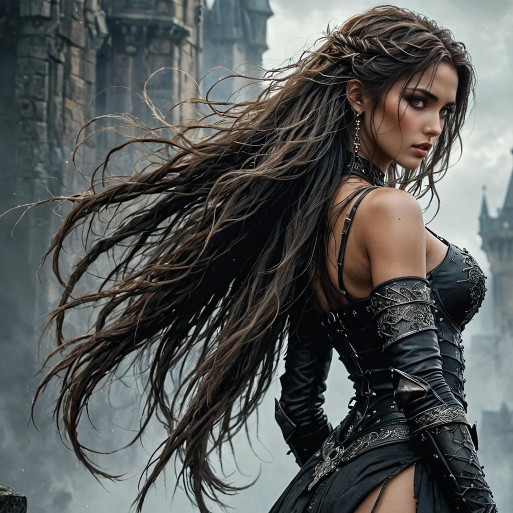 Rapunzel in Medieval Armor with Braided Hair